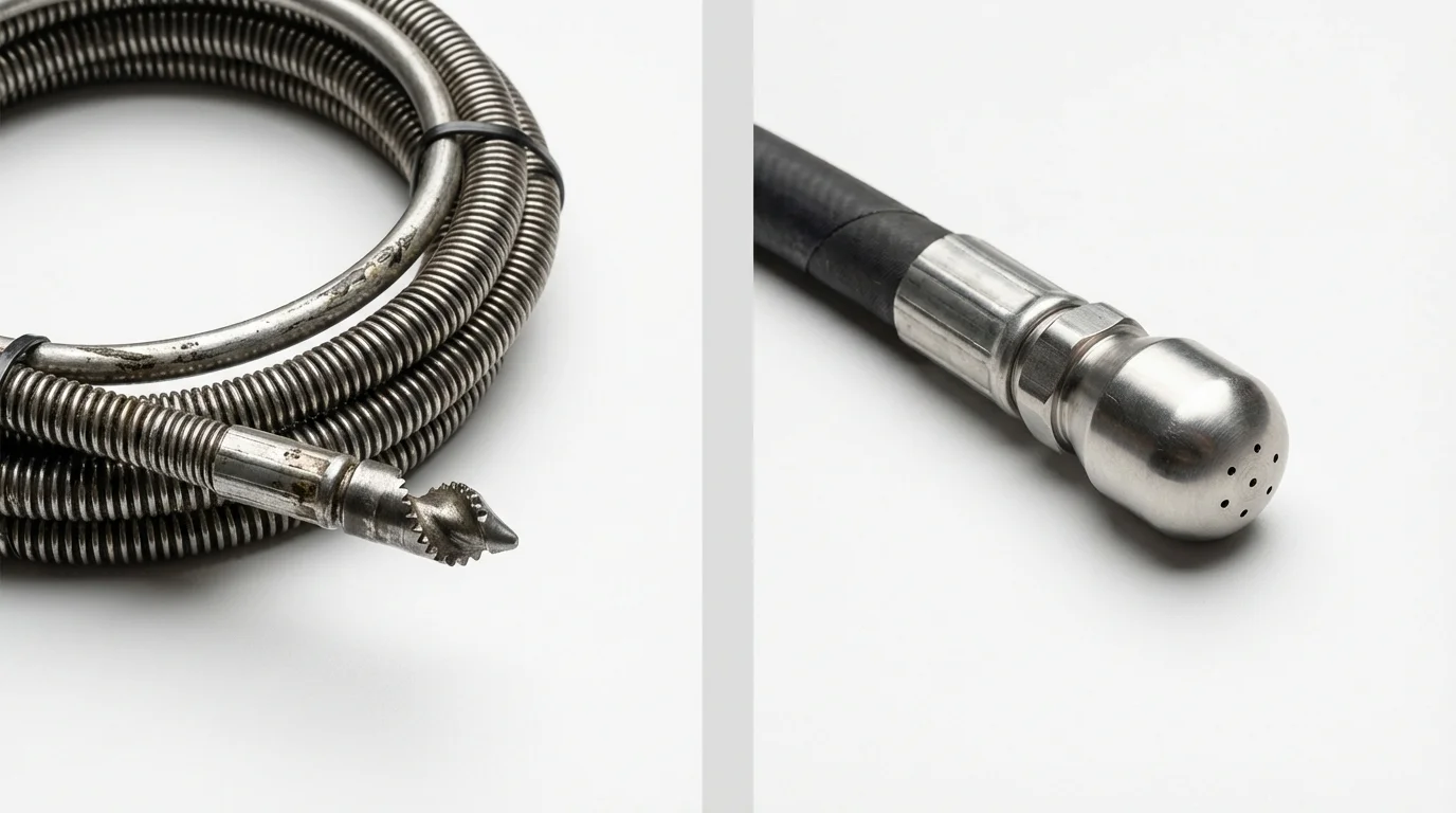 Drain snake cable and hydro jetting nozzle used for drain cleaning in Mulvane, KS